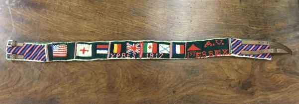 A good quality WW1 period, patriotic embroidered stable belt. Hand made by Arthur Middleton Varah of