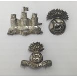 3 Irish regimental interest officer quality silvered cap badges. To include: examples of  a Royal