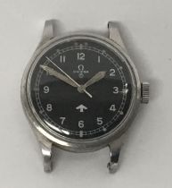 Omega- A WWII military issue Pilots ‘Fat Arrow’ steel cased wristwatch, comprising a black signed