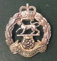 A vintage sterling silver officers cap badge for the Royal Hampshire Regiment. Manufactured in