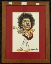 Original Jimi Hendrix hand drawn cartoon artwork by Norman Hood. 18cm x 14cm.