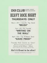 Judas Priest original Handbill. Dix Club Temple Street Wolverhampton. April 12th Oriignal in