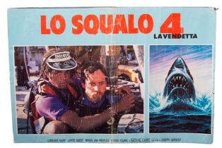 Italian Jaws 4 linen backed poster - It measures approx 66 cm by 46 cm in fair condition - `Lo