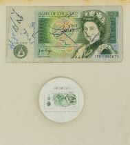 GENESIS Selling England by the Pound. A Bank of England £1 note signed by Phil, Tony, Mike,