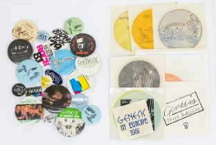 Collection of Genesis Rock Group original Vintage Badges and Stickers. Original button and metal