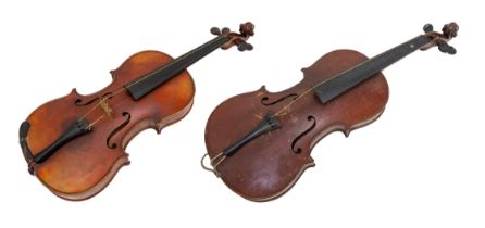 Two cased violins with bows. AF.