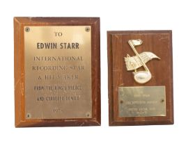 Edwin Starr Awards - Wood Base with engraved plaques. One for Dedicated Service Unitys Social Club