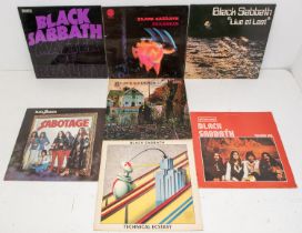 7 x Black Sabbath LP records to include Sabotage, Technical Ecstasy, Volume 1, Live at last,