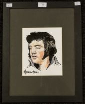 Elvis Presley hand drawn original artwork Norman Hood. 18cm x 14cm.