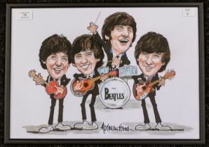 The Beatles, hand drawn original artwork by Norman Hood, 17cm x 12cm.