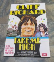 Cliff Richard Take me High original EMI promotional poster 1973 it measurea approx 27 inches wide.