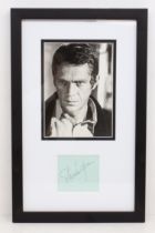 Steve McQueen - Signed autograph page - Framed Display with picture c1969 - It measures approx 11