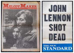 JOHN LENNON SHOT DEAD - Original New Standard Newspaper Display Poster plus a Melody Maker Dec 13