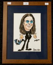 Ozzy Osbourne (Black Sabbath) hand drawn original artwork by Norman Hood. 18cm x 14cm