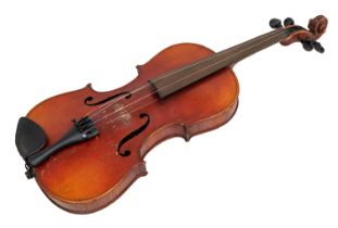 Violin, umarked, with two bows in case, AF.
