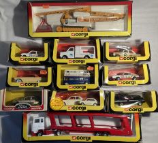 Corgi: A collection of Corgi vehicles to include: Ford Car Transporter 1170; Mercedes 249 Rally