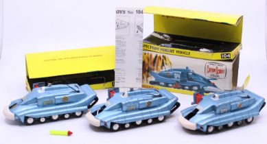 Dinky: A collection of three Dinky Toys, Spectrum Pursuit Vehicle, Reference No. 104. Comprising: