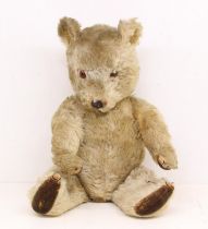 Bear: An early to mid-20th century plush teddy bear, unmarked / unlabeled. Good but loved condition.