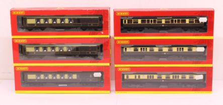 Hornby: A collection of six boxed Hornby, OO Gauge coaches to comprise: R4150C, R4425, R4430, R4501,