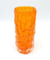 Whitefriars Glass - a cylindrical textured Bark vase, in the tangerine colourway, designed by