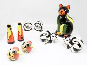 Lorna Bailey - A colourful Cat money box, four pairs of salt and pepper pots to include; Cats,