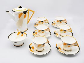 Shelley - a "Vogue Sunray" bone china part coffee set consisting of coffee pot, six cups and saucers