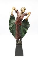 After Ferdinand Preiss Art Deco style female figurine on metal base. Height approx 38cm.