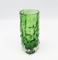 Whitefriars Glass - a cylindrical textured Bark vase, in olive green colourway, designed by Geoffrey
