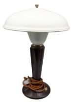 1930s Art Deco table lamp with bakelite base and painted steel shade and lamp holder.