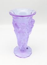 Desna Glass - an Art Deco style Czech frosted glass vase, with nude female moulded design, with