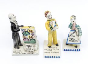 A set of three novelty ceramic advertising figures by Peggy Foy for Heal's London. Further