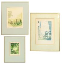 Brenda Hartill (20th century) a framed and glazed embossed print of chairs and interior, titled "