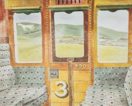 After Eric Ravilious - A 20th century limited edition print of a Train Landscape with White Horse to