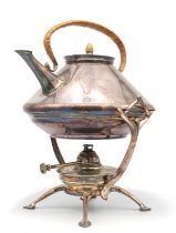 W.A.S. Benson - An Art Nouveau silver plated spirit kettle on stand, with burner, having simple