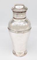 An Art Deco style silver plated cocktail shaker of tapering cylindrical form by Adie Bros, with