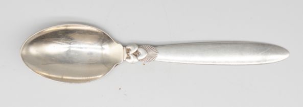 Georg Jensen - A Mid-Century Danish silver dessert spoon, in the Cactus pattern, having stamped "