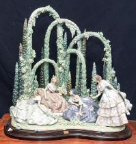 Lladro - "Garden Party" large porcelain sculpture by Jose Puche, no. 456/500 with framed