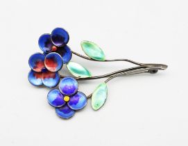 Bernard Instone - an early to mid 20th century silver and enamel flower spray brooch, having green