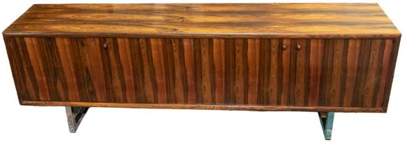 Gordon Russell Furniture - A "Prestige" range rosewood sideboard with chrome legs and hinged doors