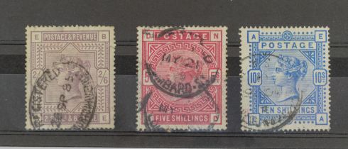 GB - 1883 - 84 , QV SP issue Trio , with SG 179 , 181 , and 183 ,  The 2/6- and 5/- slightly smudged