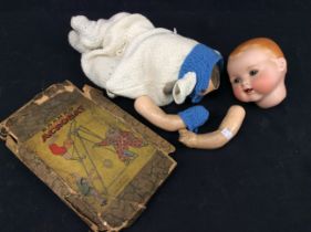 A large Arnaud Marseille doll along with a boxed toy acrobat, (wear/loss to parts)