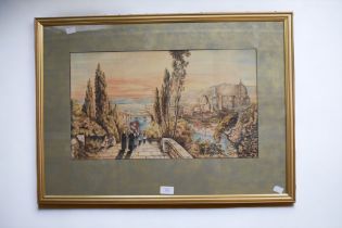 An early 20th century watercolour of probably Italian scene with Religious parade, signed lower left