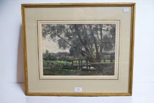 Sir Herbert Hughes-Stanton RA, ROI, RWS (1870-1937) watercolour, country landscape, signed lower