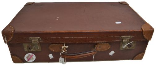 A 1950s brown soft leather suitcase with strap along with another leather case late 1940s/early