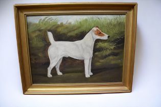 Two framed oil on canvas paintings by A. Stevenson (19th century) of Terriers, signed lower left and