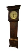 A late 18th century Samuel Harlow of Ashbourne oak longcase clock, with pendulum, weight and key for