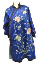 A royal blue satin kimono robe with sea green lining (discoloured but overall condition is good),