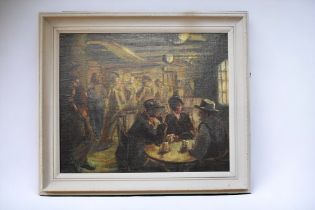 J.M Green (mid 20th century) Cafe (Tavern scene), oil on canvas, framed, painting approx. 60cm x