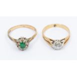 A 9ct gold emerald and diamond cluster ring, size M1/2, along with 9ct gold cubic zirconia set