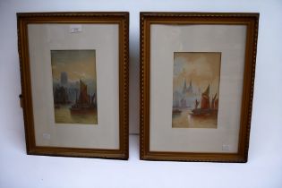 T Mortimer, two Victorian framed and glazed landscape watercolours of sailing yachts and religious